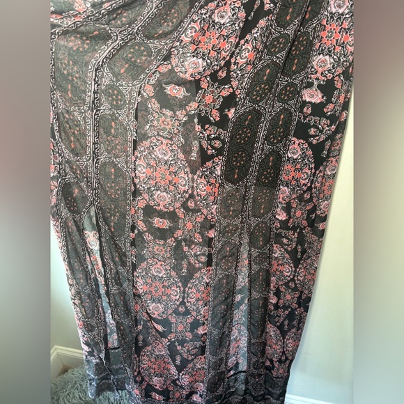 Free People Bohemian Moroccan Black Printed Lace Yoke Maxi Dress Size 2 - Picture 9 of 12